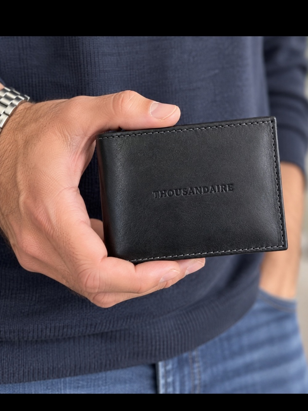 THOUSANDAIRE.-Men's Black Leather Wallet. Easy.Tiger
